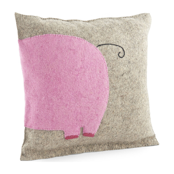 Hand Felted Wool Cushion Cover, Pink Elephant