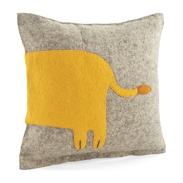 Hand Felted Wool Cushion Cover, Yellow Lion