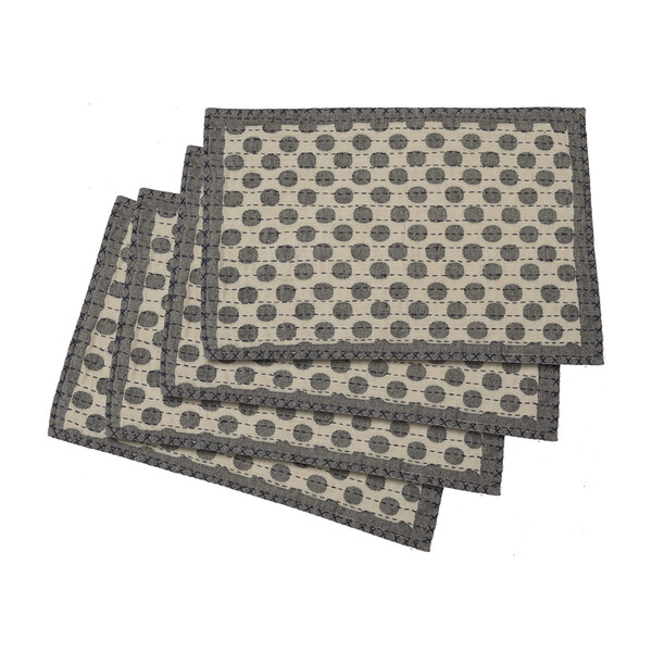 Artisan Hand Loomed Place Mat Set, Grey Dots
