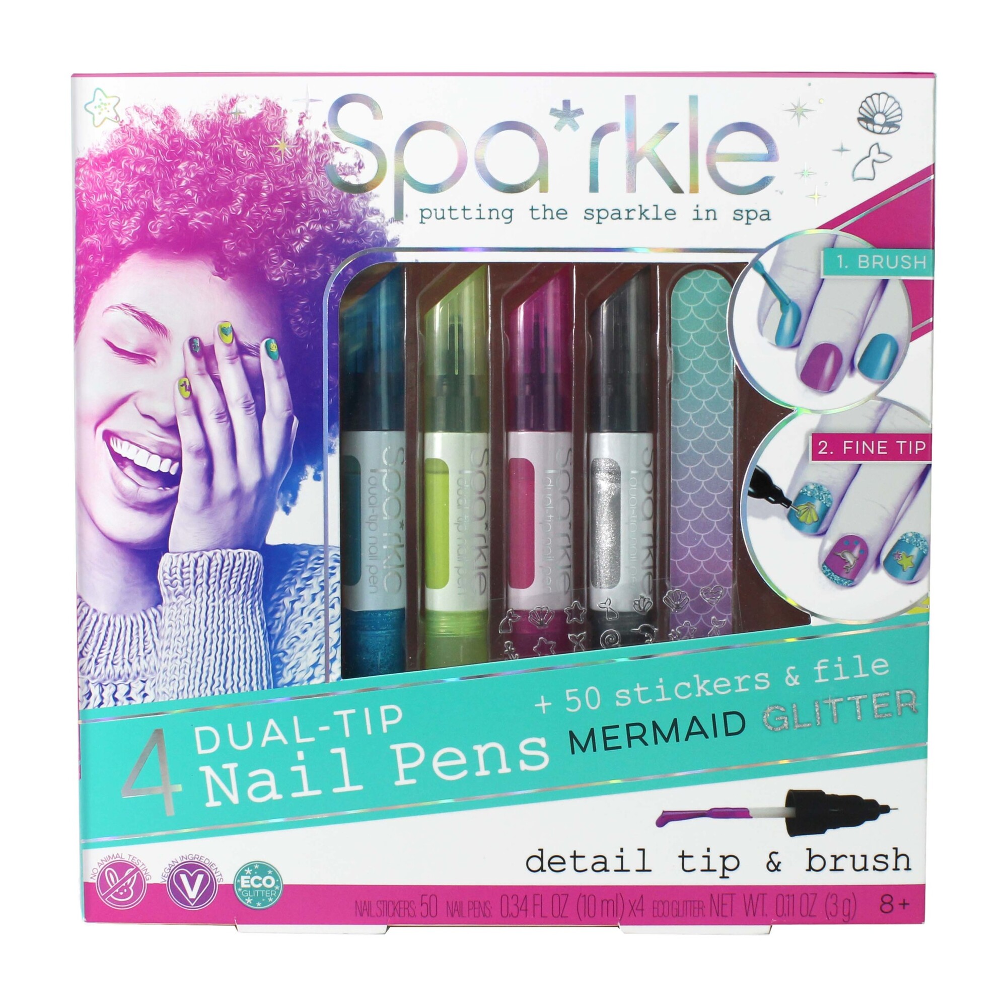 4 DualTip Nail Pen Set, Mermaid Glitter Play Learning Arts & Crafts