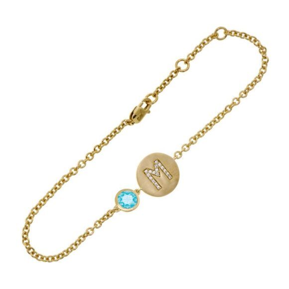 14k Yellow Gold Personalized Birthstone Bracelet, Blue Topaz