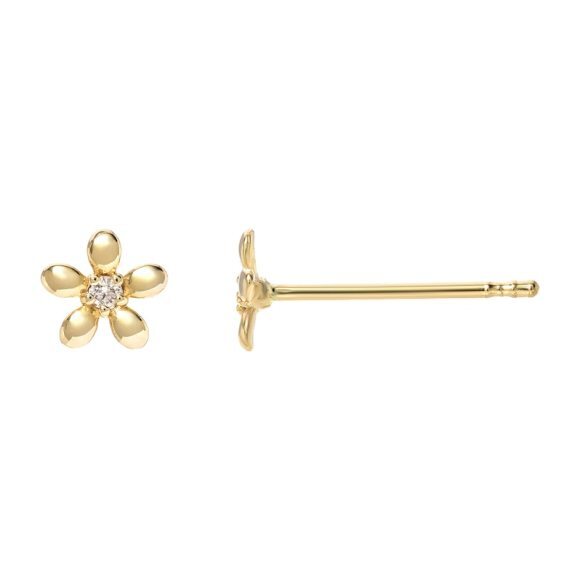 14k Gold Tiny Diamond Flower Stud Earrings