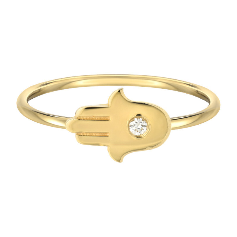 14k Gold Diamond Hamsa Ring