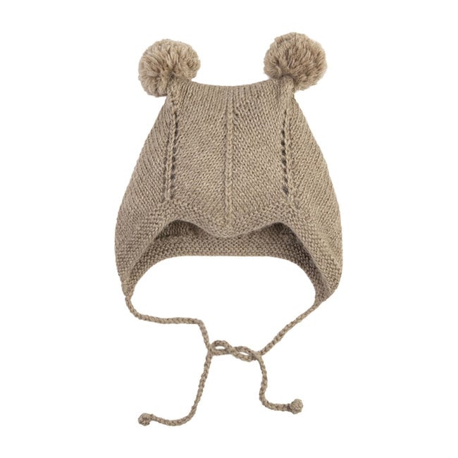 Bonnet With 2 Pom Poms, Taupe