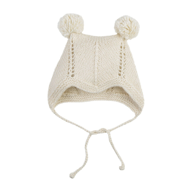 Bonnet With 2 Pom Poms, Cream