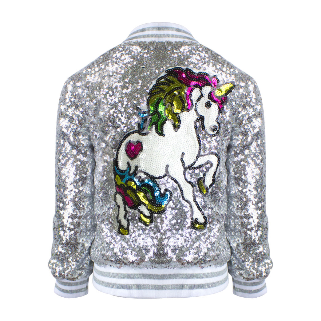 Unicorn Sequin Bomber, Silver