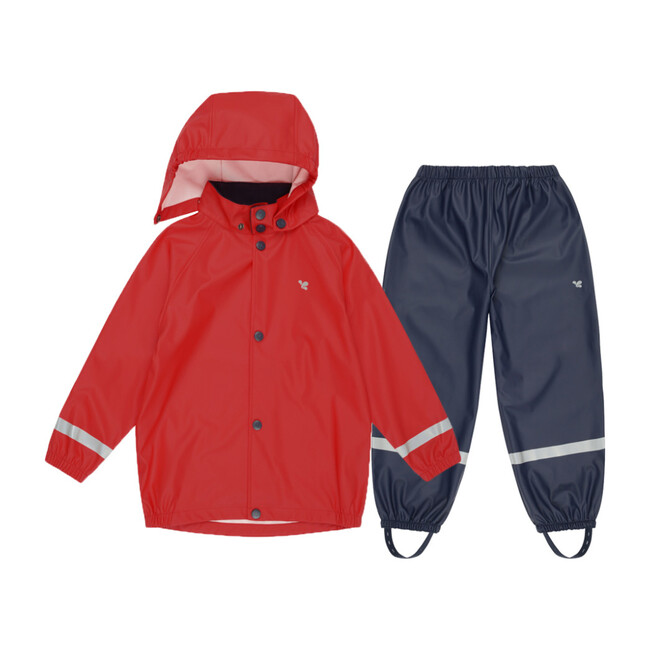 Rain Set Jacket and Trousers, Red and Navy - Raincoats - 1