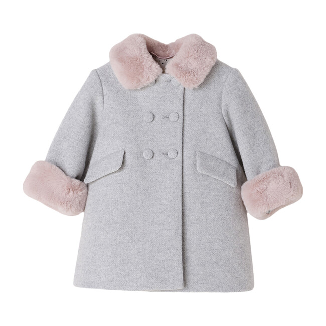 Fur Collar Coat, Grey - Fur & Faux Fur Coats - 1