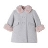 Fur Collar Coat, Grey - Fur & Faux Fur Coats - 1 - thumbnail