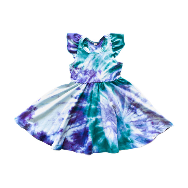 Ruffle Twirly Tie Dye Dress, Blue & Purple - Dresses - 1