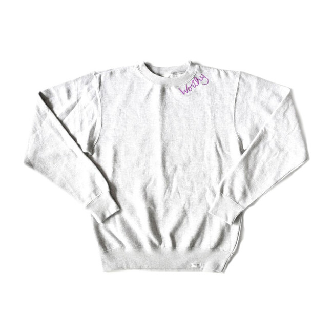 Adult Embroidered Worthy Crew Neck, Grey & Purple - Sweatshirts - 1