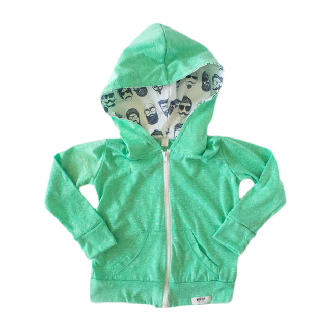 Zip Up Hoodie, Green Beatnik Print - Sweatshirts - 1