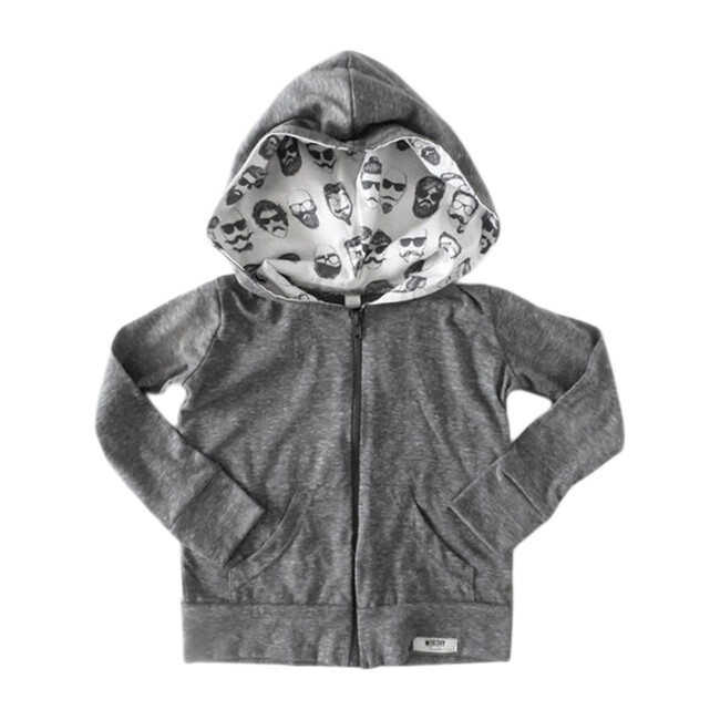 Zip Up Hoodie, Grey Beatnik Print - Sweatshirts - 1