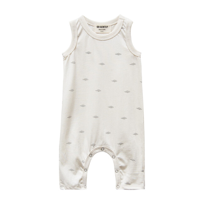 Jersey Long Romper, Natural Dot