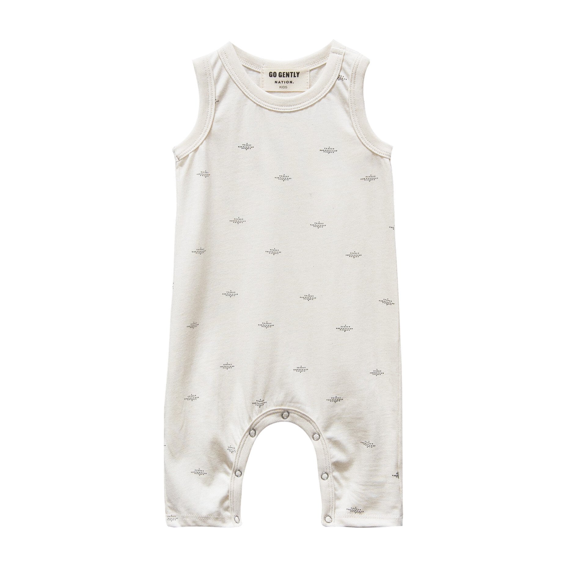 Jersey Long Romper, Natural Dot