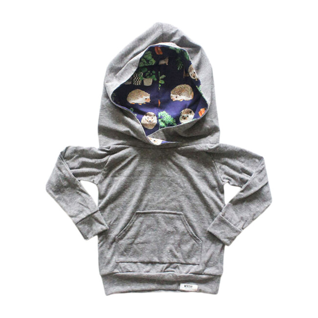 Hoodie, Grey Hedgehog Print - Sweatshirts - 1