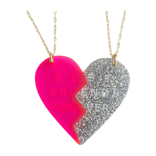 Heart Charms Necklace Set, Silver/Pink
