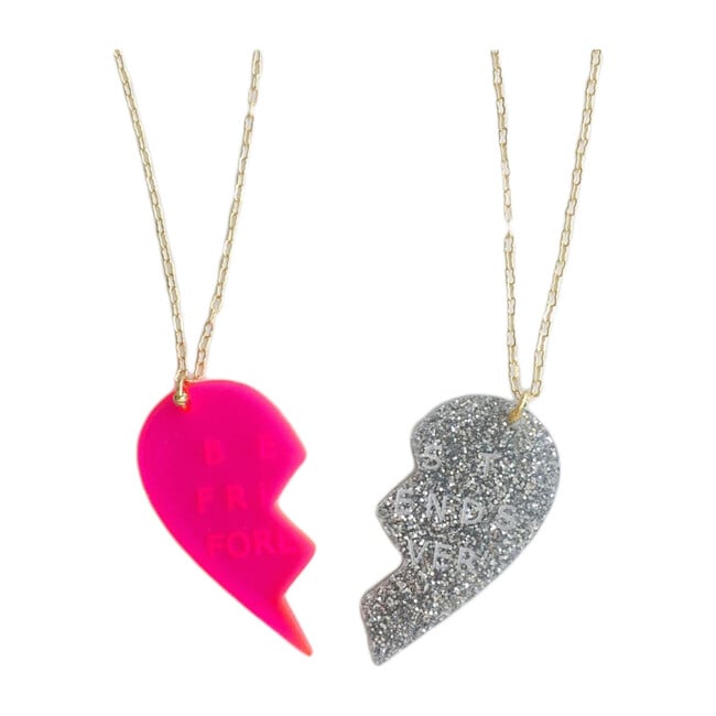 Heart Charms Necklace Set, Silver/Pink
