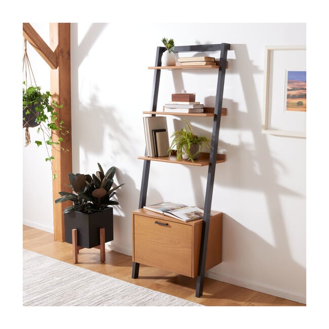 Lavina Shelved 1-Door Etagère, Natural/Charcoal