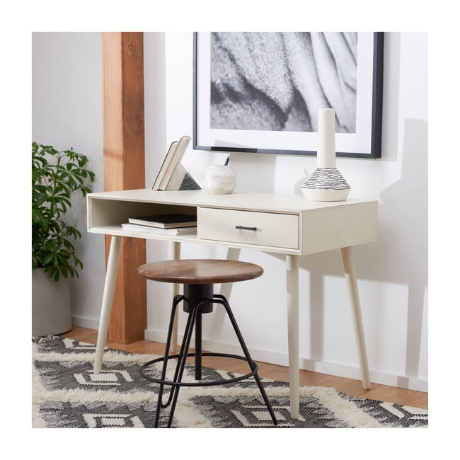 Remy 1-Drawer Writing Desk, Distressed White - Desks - 2