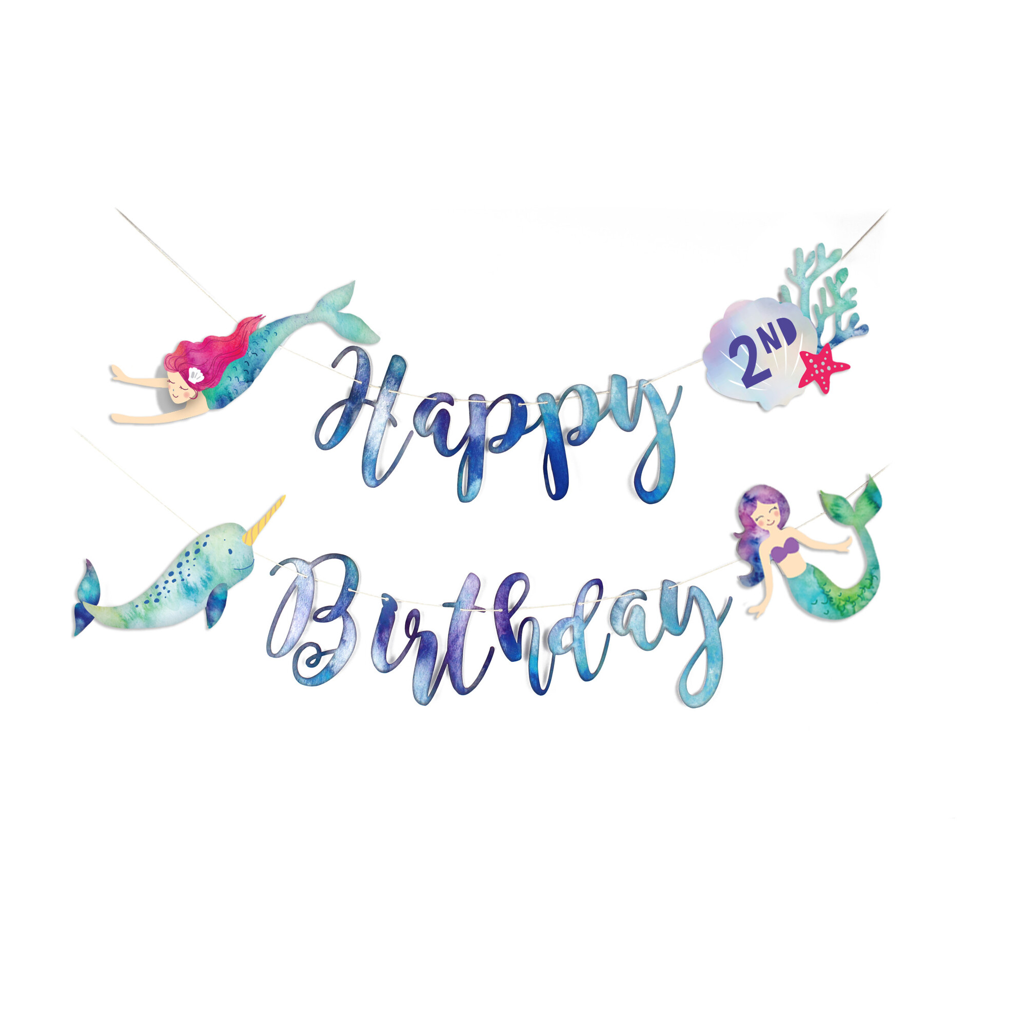 Mermaid and Narwhal Party Birthday Banner