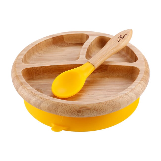 Baby Bamboo Stay Put Suction Plate + Spoon, Yellow - Tabletop - 1
