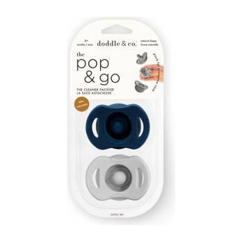The Pop & Go Pacifier Twin Pack, Navy About You & Oh Happy Grey