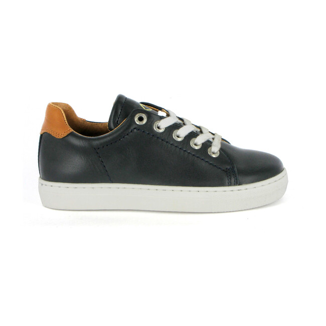 Smooth Leather Lace Up, Navy with Brown - Sneakers - 1