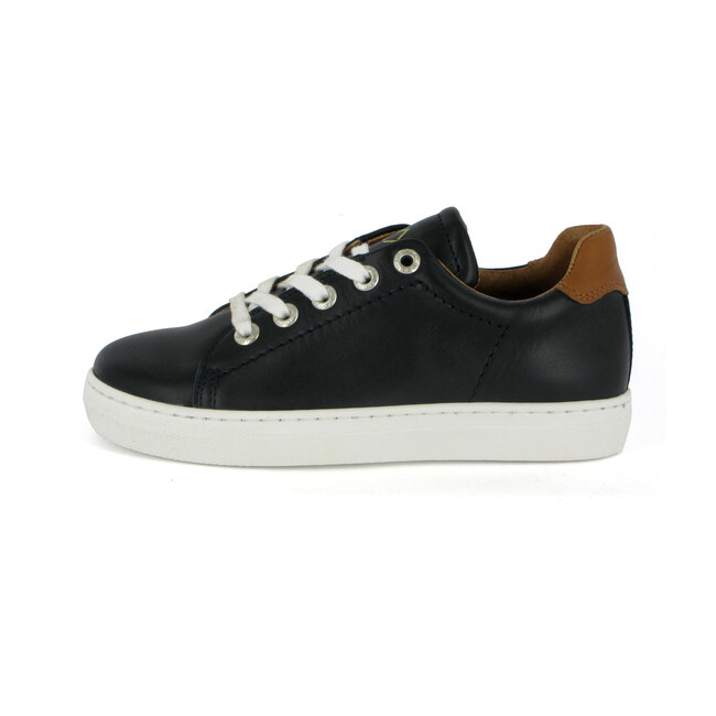 Smooth Leather Lace Up, Navy with Brown - Sneakers - 4