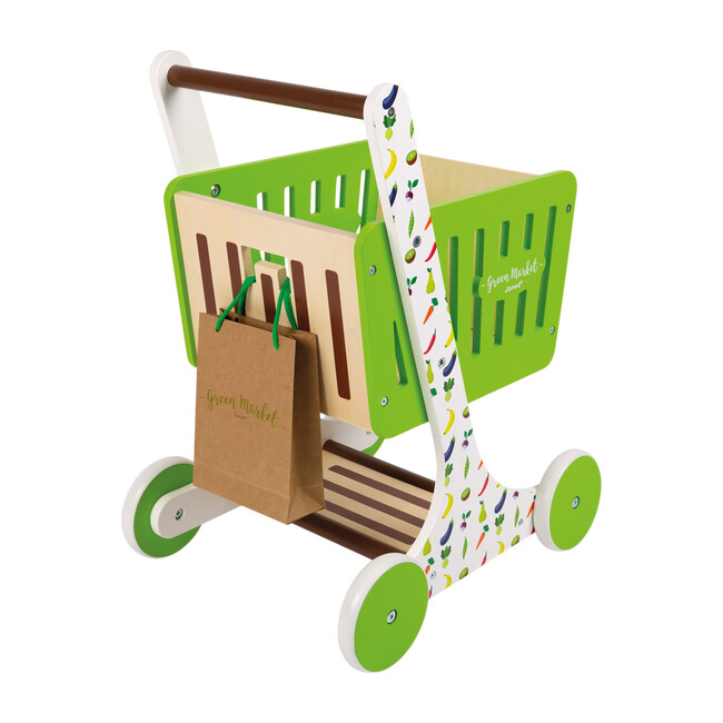 Green Market Wooden Shopping Trolley