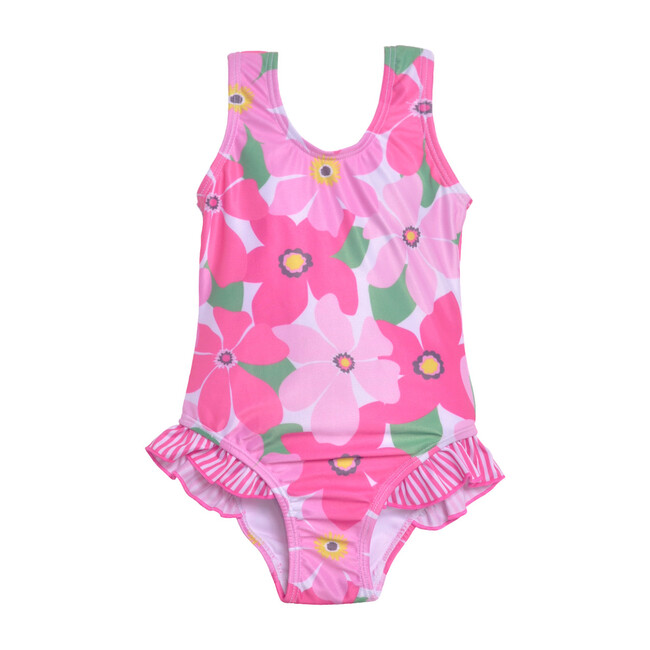 Delaney Hip Ruffle Swimsuit, Wild Hibiscus - Kids Girl Clothing Swim ...