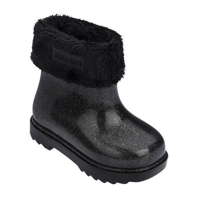 Baby Winter Boot, Black Glitter - Mini Melissa Shoes & Booties | Maisonette