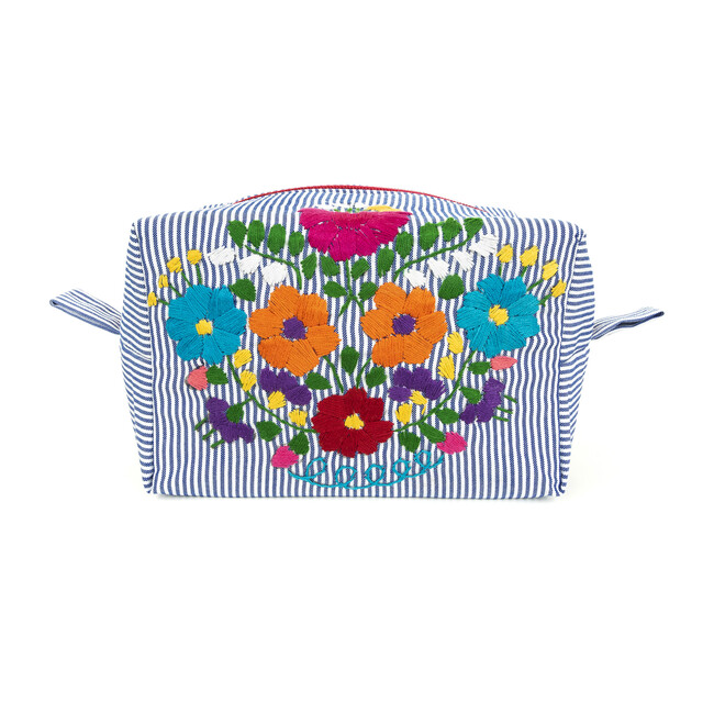Puebla Cosmetics Bag, Blue Stripe Multi