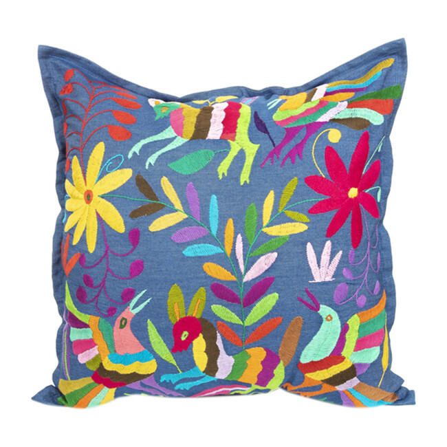 Otomi Embroidered Pillow, Chambray/Multi - Decorative Pillows - 1