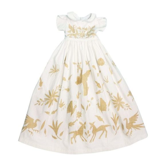 Otomi Embroidered Baptism Dress, Beige/White - Dresses - 1