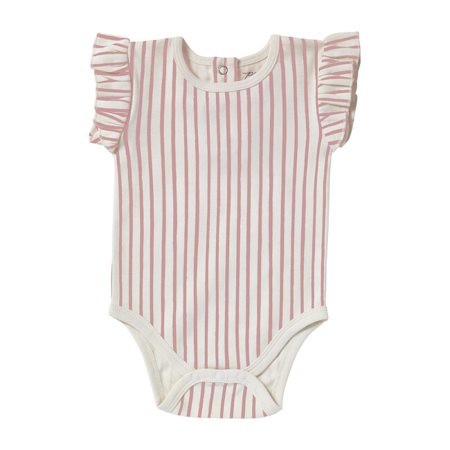 Organic Stripes Away Short Sleeve Ruffle One-Piece, Pink