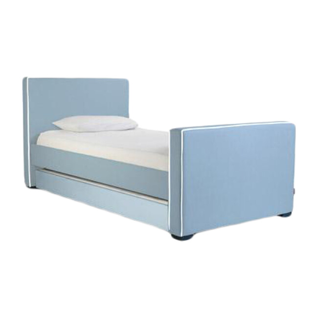 Dorma High Headboard Trundle Bed, Light Blue Microfiber & Walnut Frame