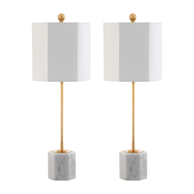 Set of 2 Magdalene Marble Table Lamps, White/Gold