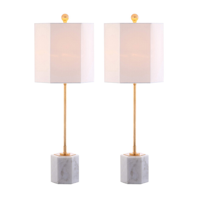Set of 2 Magdalene Marble Table Lamps, White/Gold