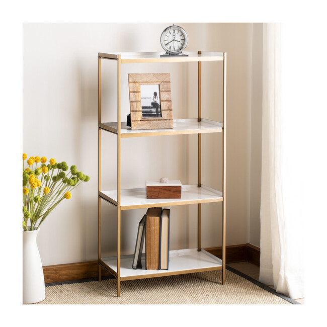 Daniella 4-Tier Etagere, White/Brass