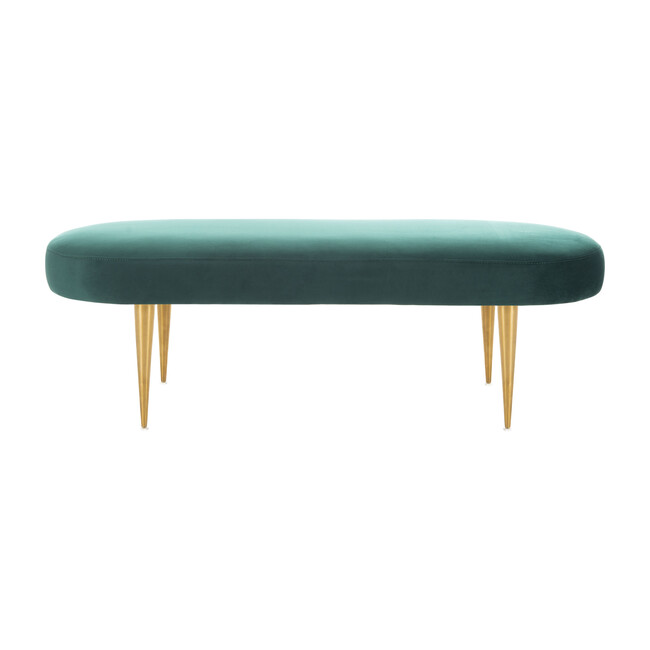 Corinne Velvet Oval Bench, Emerald