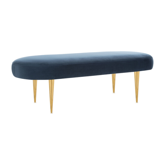 Corinne Velvet Oval Bench, Navy