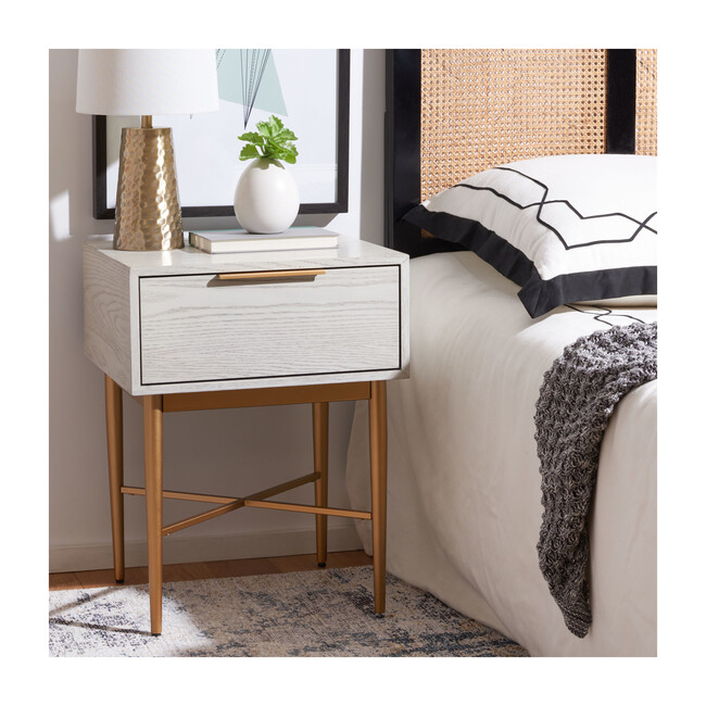 Pierre One Drawer Nightstand, Washed White/Gold