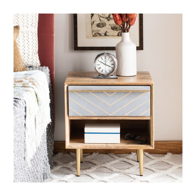 Leni Nightstand, Natural/Brass