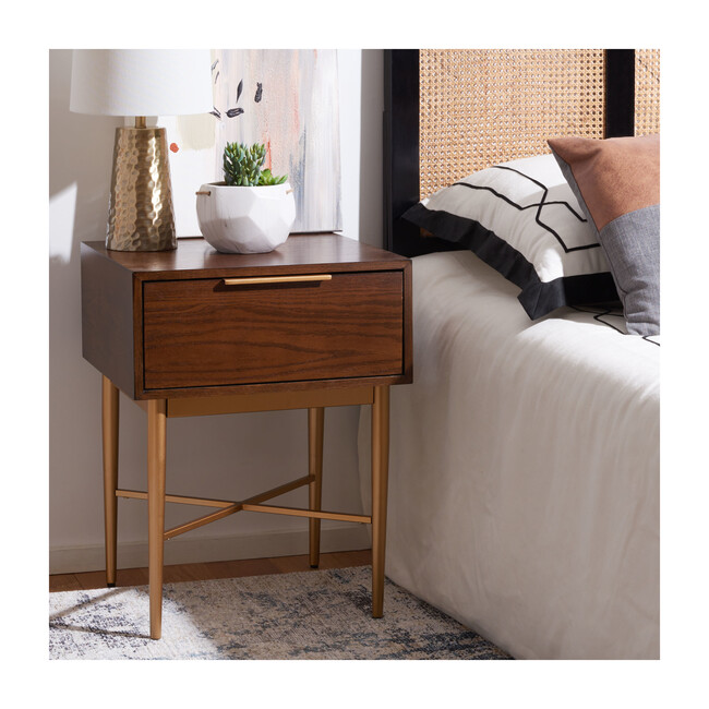 Pierre One Drawer Nightstand, Walnut/Gold