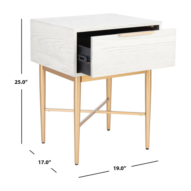 Pierre One Drawer Nightstand, Washed White/Gold - Nightstands - 8