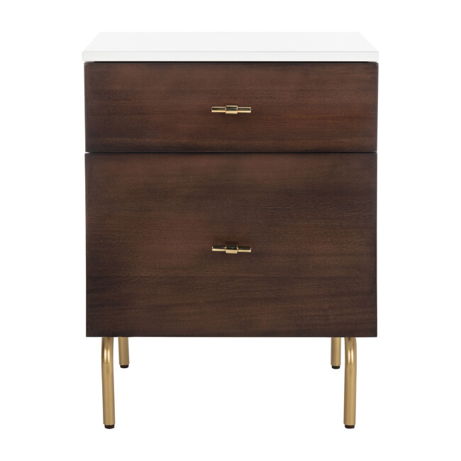 Genevieve 2 Drawer Nightstand, White/Gold
