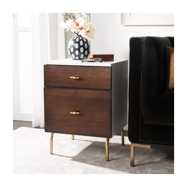 Genevieve 2 Drawer Nightstand, White/Gold