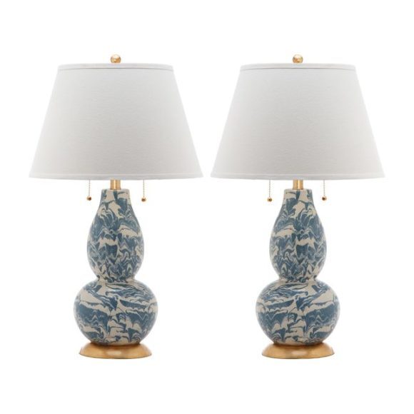Set of 2 Color Swirls Glass Lamps, Blue
