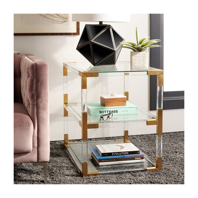 Louisa Acyrlic End Table, Brass